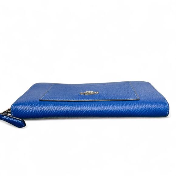 Coach Crossgrain Leather Blue Accordion Zip Long Wallet silver hardware - Picture 5 of 9